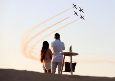 A Blades display team put on a dazzling show in the Dubai desert as part of the Spitfire's visit to the Emirates. Chris Whiteoak / The National