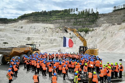 French President Emmanuel Macron opens a lithium mine in central France. EPA
