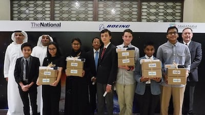 Finalists and sponsors in the Genes in Space at Byblos in Abu Dhabi during the celebratory event. Delores Johnson / The National