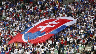 Slovakia fans unfurl a giant Slovakia flag before the match. Max Rossi / Reuters