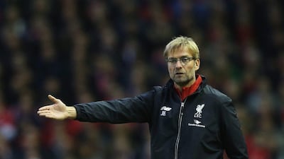 Jurgen Klopp, manager of Liverpool, gestures during the Premier League match against Southampton on Sunday. Jan Kruger / Getty Images / October 25, 2015