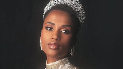 Miss Universe 2019 Zozibini Tunzi with the Power of Unity crown. Photo: Mouawad