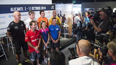 Team skippers (clockwise from top left): Bouwe Bekking of Team Brunel, Charles Caudrelier of Dongfeng Race Team, Charlie Enright of Team Alvimedica, Ian Walker of Abu Dhabi Ocean Racing, Chris Nicholson of Vestas Wind, Sam Davies of Team SCA and Iker Martinez of Mapfre. David Ramos / Getty Images