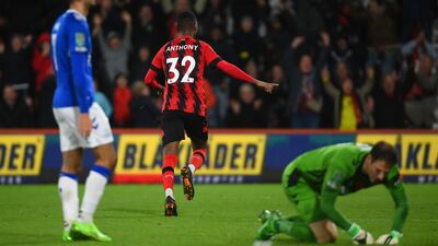Jaidon Anthony of Bournemouth celebrates after scoring their team's fourth goal. Getty Images