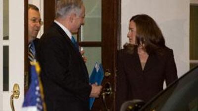 Israeli prime minister Benjamin Netanyahu, centre, and Israeli defense minister Ehud Barak, left, exit the White House following a meeting with the US president Barack Obama on Tuesday, March 23, 2010 in Washington, DC.