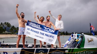 The Brothers ’n Oars Pacific 2023 group of friends from the UK, who based themselves in Dubai for their training, landed in Hanalei Bay, Kauai on Friday, July 21 after leaving Monterey, California on June 12. Photo: World's Toughest Row