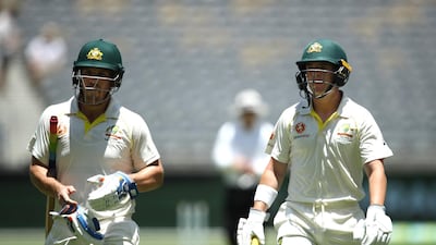 Aaron Finch, left, and Marcus Harris both made half-centuries as Australia made a good start to the second Test against India. Getty