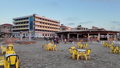 Al Shati hotel on the Ras El Bar shoreline, surrounded by residential buildings with apartments to let for holidaymakers. Kamal Tabikha / The National