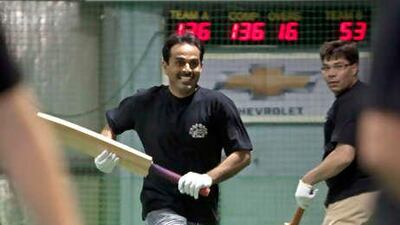 A competitor runs for a quick single in the Ramadan Cricket League at the Insportz Club in Al Quoz yesterday.