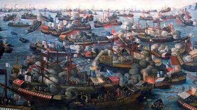 A painting by H Letter depicting the third battle of Lepanto. The clash marked the final showdown between the Spanish and Ottoman empires. Courtesy Museum of Art History