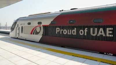 Etihad Rail arrives at Al Yalayis (Dubai) Station in Dubai. Pawan Singh for The National