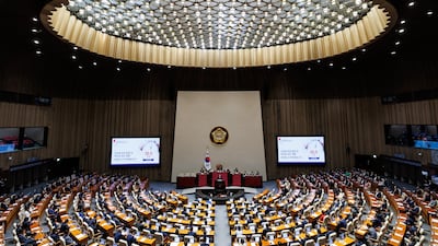 Lee Jae-myung, South Korea's President, delivers a speech at the National Assembly in Seoul. Bloomberg