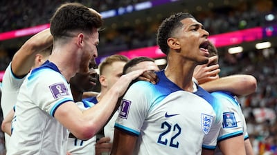 England's Jude Bellingham celebrates Jordan Henderson's opening goal. PA