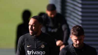 Chelsea striker Pierre-Emerick Aubameyang arrives at training. AFP