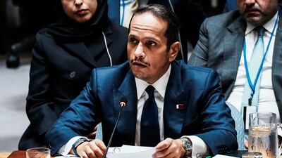 Qatari Prime Minister Sheikh Mohammed bin Abdulrahman addresses the emergency sitting of the UN Security Council on September 11. Reuters