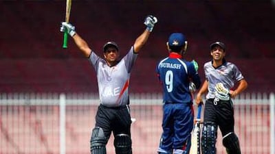 The UAE national cricket team will be without the big bat of Saqib Ali, left, who will be sidelined due to a back injury when the side faces Ireland starting March 12 in the Intercontinental Cup.