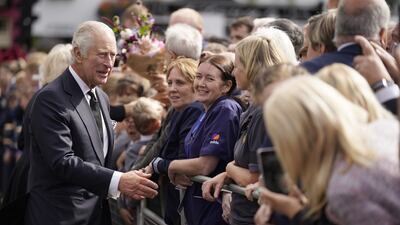 King Charles III meeting well-wishers as he arrives at Hillsborough Castle in Northern Ireland. PA
