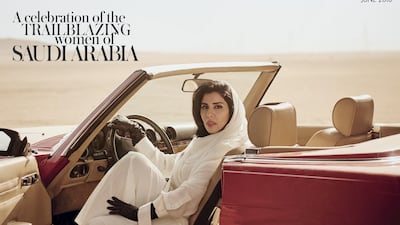 HRH Princess Hayfa bint Abdullah Al Saud shown behind the wheel on the cover of Vogue Arabia's June 2018 issue - the kingdom's ban on women driving will be overturned on June 24. Courtesy Vogue Arabia