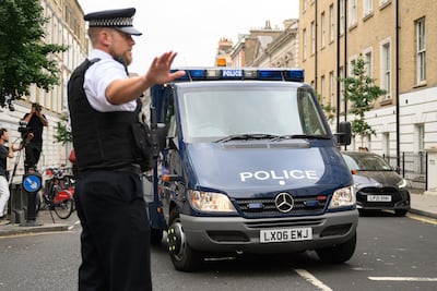 An escorted armoured police van arrives at Westminster Magistrates Court ahead of an appearance by former soldier Daniel Khalife. Getty Images