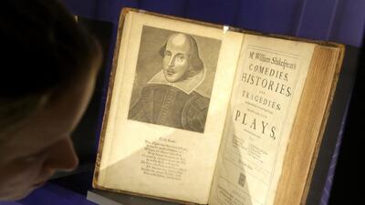 A 17th century edition contaning plays attributed to William Shakespeare at "Shakespeare Unauthorized" exhibition at Boston Public Library. Steven Senne / AP Photo