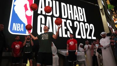 A freestyle performer at the press conference for the NBA Abu Dhabi Games.