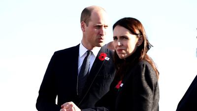 William arrives with Ms Ardern at the RNZAF Air Movements Terminal on April 25, 2019 in Christchurch. Reuters