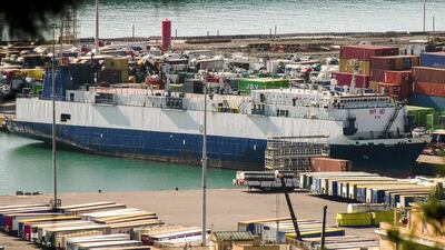 An image of a Lebanese-flagged cargo ship 'Bana' detained in northern Italy in February on suspicion of trafficking arms to Libya for Turkey. AP