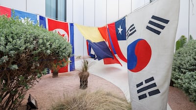 At the Edge of Land at the Jameel Arts Centre. Artwork title: 18 Flags by Hira Nabi. All Photos: Jameel Arts Centre