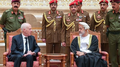 Tunisian President Kais Saied meets with Oman's Sultan Haitham bin Tariq in the Omani capital Muscat. AFP