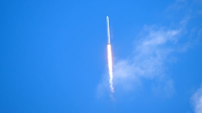 The SpaceX Falcon 9 rocket launches from Kennedy Space Center carrying Alia Al Mansoori's Genes in Space experiment. Scott A Miller for The National