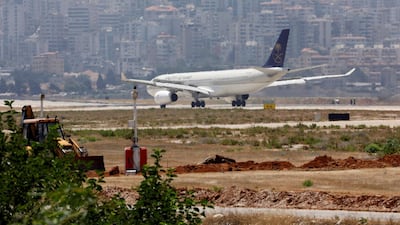 A Saudia plane lands in Beirut. The carrier is said to be in talks over a deal for widebody jets. Reuters