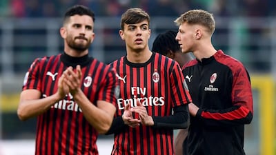 AC Milan winger Daniel Maldini, centre, made his debut for the Rossoneri against Hellas Verona last weekend. AFP