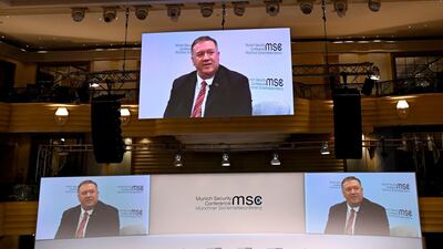 US Secretary of State Mike Pompeo takes part in a panel discussion during the 56th Munich Security Conference (MSC) in Munich, southern Germany. AFP