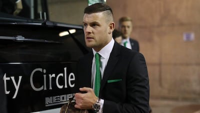 Anthony Stokes of Hibernian arrives at the stadium during the Scottish Cup Final between Rangers and Hibernian at Hampden Park on May 21, 2016 in Glasgow, Scotland. (Ian MacNicol/Getty)