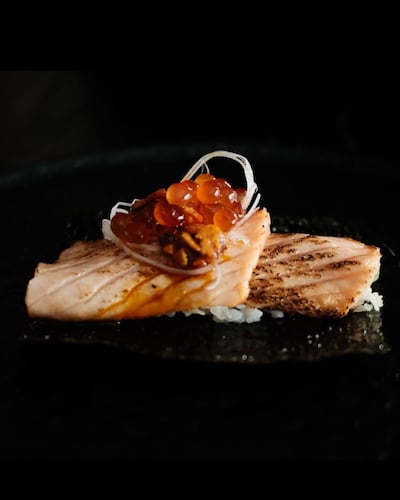 Tokyo salmon handroll with cucumber, spicy mayo and red salmon roe. Photo: Bocasu