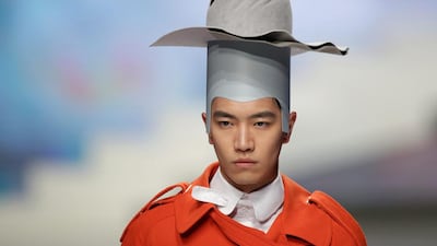 A model presents a creation at the Hempel Award 25th China International Young Fashion Designers Contest during China Fashion Week in Beijing. Reuters