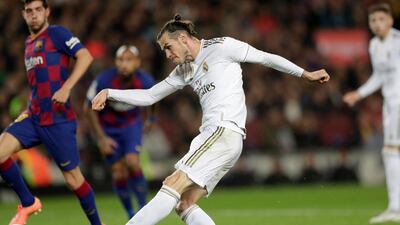 Real Madrid's Gareth Bale goes for goal during the Spanish La Liga match between Barcelona and Real Madrid at Camp Nou. AP