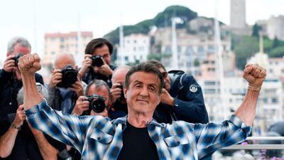 Sylvester Stallone gestures during a photocall for 'Rendez-vous with… Sylvester Stallone' and 'Rambo V : Last Blood' at the 72nd edition of the Cannes Film Festival. AFP/Christophe Simon