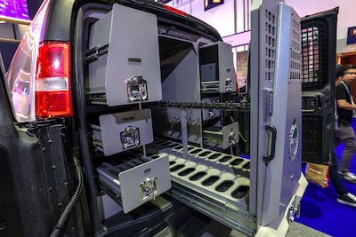 A new weapons and ammunition transport vehicle was on show at the World Police Summit 2025 in Dubai. Victor Besa / The National