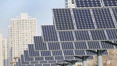 A line of solar power panels installed for public electricity supply in Shenyang, China. AFP