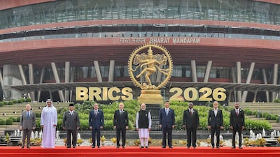 Leaders including Sheikh Khaled bin Mohamed, Crown Prince of Abu Dhabi, and Chinese President Xi Jinping attend the Brics summit in New Delhi last week. EPA