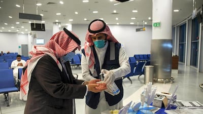 Preventative measures in travel hall of Arar Airport. Courtesy SPA