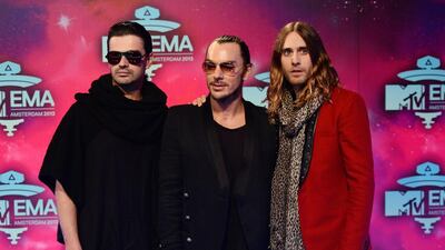 Tomo Milicevic, Shannon Leto and Jared Leto of Thirty Seconds To Mars attend the MTV EMA’s 2013 at the Ziggo Dome on November 10, 2013 in Amsterdam, Netherlands. Ian Gavan / Getty Images