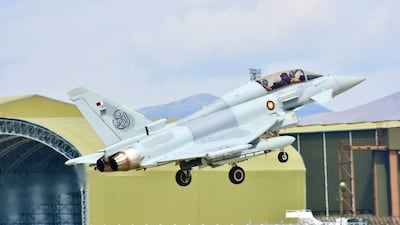 A Qatar Emiri Air Force Typhoon takes off during exercises. AFP