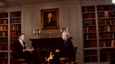 President Ronald Reagan being interviewed by Frank Reynolds for ABC News in 1981. Getty Images