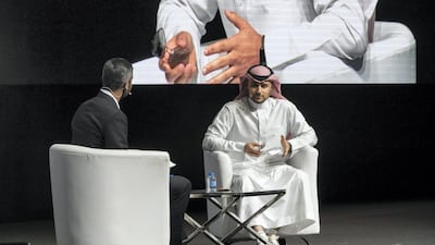 Prince Khaled bin Alwaleed Bin Talal Al Saud, founder and chief executive of KBW Ventures, speaking at the Sharjah Entrepreneurship Forum last week. Antonie Robertson / The National