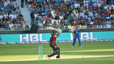A Lahore Qalandars batsman plays a shot against Karachi Kings in the first innings of their Pakistan Super League T20 match on Friday. Photo Courtesy / PSL