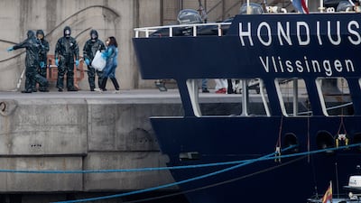 The MV Hondius in Tenerife, where it docked after an onboard outbreak. Getty