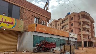 A closed pharmacy and shops in the south of Khartoum as battles rage in the capital between the army and paramilitaries. AFP