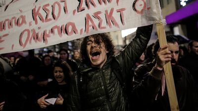 Demonstrators at a protest march in Athens, Greece. EPA.